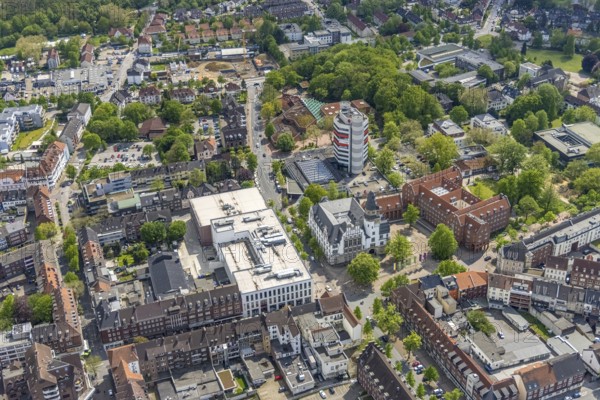 Aerial view, City Hall Gladbeck, Sparkasse Tower, Hoch10 office building, Viktoria-Quartier, city centre view, Gladbeck, Ruhr area, North Rhine-Westphalia, Germany, Old City Hall, authority, City, DE, shopping centre, shopping markets, shopping square, shopping centre, Europe, finance, commercial buildings, high-rise building, city centre, aerial view, aerial photography, aerial photography, local supply centre, new town hall, North Rhine-Westphalia, town hall, shopping, shopping centre, city centre, overview, ViktoriaQuartier, bird's-eye view, Willy-Brandt-Platz, birds-eyes view, overview