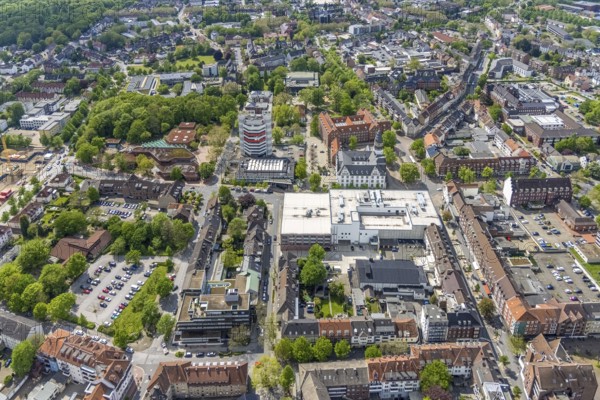 Aerial view, City Hall Gladbeck, Sparkasse Tower, Hoch10 office building, Viktoria-Quartier, city centre view, Gladbeck, Ruhr area, North Rhine-Westphalia, Germany, Old City Hall, authority, City, DE, shopping centre, shopping markets, shopping square, shopping centre, Europe, finance, commercial buildings, high-rise building, city centre, aerial view, aerial photography, aerial photography, local supply centre, new town hall, North Rhine-Westphalia, town hall, shopping, shopping centre, city centre, overview, ViktoriaQuartier, bird's-eye view, Willy-Brandt-Platz, birds-eyes view, overview