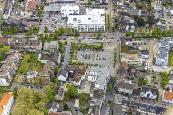 Aerial view, construction site Glückauf-Center, planned refurbishment and renovation, market place Gladbeck, Gladbeck, Ruhr area, North Rhine-Westphalia, Germany, construction work, building, construction area, building site, building plots, construction project, construction site, DE, shopping centre, shopping square, shopping mall, Europe, Horster Straße, aerial view, aerial photography, aerial photography, local supply centre, new building, shopping centre, overview, bird's eye view, Wilhelmstraße, birds-eyes view, overview