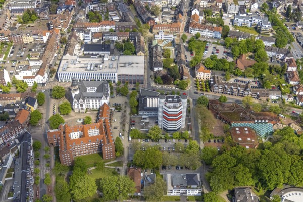 Aerial view, City Hall Gladbeck, Sparkasse Tower, Hoch10 office building, Viktoria-Quartier, city centre view, Gladbeck, Ruhr area, North Rhine-Westphalia, Germany, Old City Hall, authority, City, DE, shopping centre, shopping markets, shopping square, shopping centre, Europe, finance, commercial buildings, high-rise building, city centre, aerial view, aerial photography, aerial photography, local supply centre, new town hall, North Rhine-Westphalia, town hall, shopping, shopping centre, city centre, overview, ViktoriaQuartier, bird's-eye view, Willy-Brandt-Platz, birds-eyes view, overview