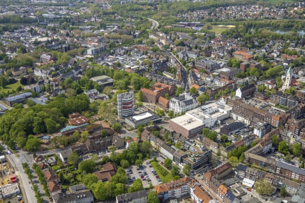 Aerial view, City Hall Gladbeck, Sparkasse Tower, Hoch10 office building, Viktoria-Quartier, city centre view, Gladbeck, Ruhr area, North Rhine-Westphalia, Germany, Old City Hall, authority, City, DE, shopping centre, shopping markets, shopping square, shopping centre, Europe, finance, commercial buildings, high-rise building, city centre, aerial view, aerial photography, aerial photography, local supply centre, new town hall, North Rhine-Westphalia, town hall, shopping, shopping centre, city centre, overview, ViktoriaQuartier, bird's-eye view, Willy-Brandt-Platz, birds-eyes view, overview