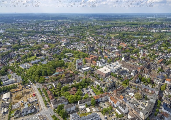 Aerial view, City Hall Gladbeck, Sparkasse Tower, Hoch10 office building, Viktoria-Quartier, city centre view, Gladbeck, Ruhr area, North Rhine-Westphalia, Germany, Old City Hall, authority, City, DE, shopping centre, shopping markets, shopping square, shopping centre, Europe, finance, commercial buildings, high-rise building, city centre, aerial view, aerial photography, aerial photography, local supply centre, new town hall, North Rhine-Westphalia, town hall, shopping, shopping centre, city centre, overview, ViktoriaQuartier, bird's-eye view, Willy-Brandt-Platz, birds-eyes view, overview
