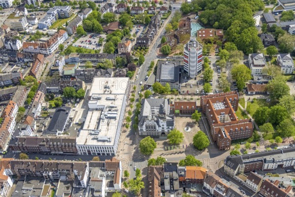 Aerial view, City Hall Gladbeck, Sparkasse Tower, Hoch10 office building, Viktoria-Quartier, city centre view, Gladbeck, Ruhr area, North Rhine-Westphalia, Germany, Old City Hall, authority, City, DE, shopping centre, shopping markets, shopping square, shopping centre, Europe, finance, commercial buildings, high-rise building, city centre, aerial view, aerial photography, aerial photography, local supply centre, new town hall, North Rhine-Westphalia, town hall, shopping, shopping centre, city centre, overview, ViktoriaQuartier, bird's-eye view, Willy-Brandt-Platz, birds-eyes view, overview