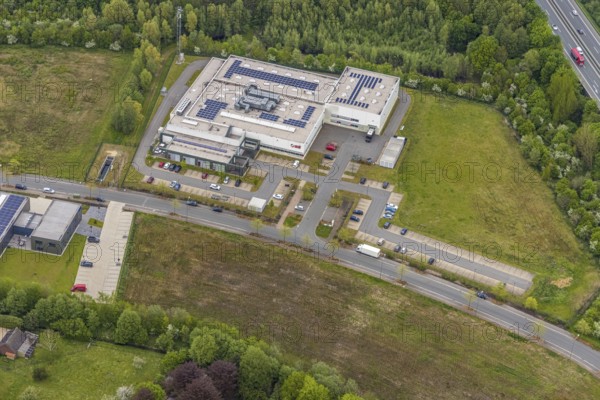 Aerial view, industrial estate Heinrich-Hertz-Straße, Lenord und Baür Werk 2, Rentfort, Gladbeck, Ruhr area, North Rhine-Westphalia, Germany, DE, Europe, commercial enterprises, commercial area, industrial estate, business park, commercial location, commercial use, industrial area, industrial location, aerial photograph, aerial photography, aerial photography, overview, bird's-eye view, bird's-eye view, overview