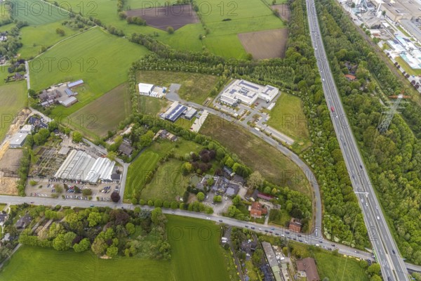 Aerial view, industrial estate Heinrich-Hertz-Straße, Lenord und Baür Werk 2, Rentfort, Gladbeck, Ruhr area, North Rhine-Westphalia, Germany, DE, Europe, commercial enterprises, commercial area, industrial estate, business park, commercial location, commercial use, industrial area, industrial location, aerial photograph, aerial photography, aerial photography, overview, bird's-eye view, bird's-eye view, overview