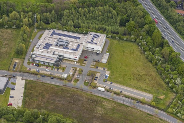 Aerial view, industrial estate Heinrich-Hertz-Straße, Lenord und Baür Werk 2, Rentfort, Gladbeck, Ruhr area, North Rhine-Westphalia, Germany, DE, Europe, commercial enterprises, commercial area, industrial estate, business park, commercial location, commercial use, industrial area, industrial location, aerial photograph, aerial photography, aerial photography, overview, bird's-eye view, bird's-eye view, overview