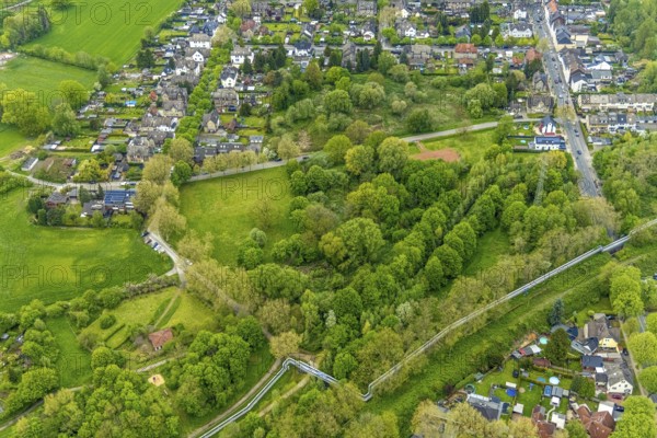 Aerial view, potential new development area at Johowstraße, Rentfort, Gladbeck, Ruhr area, North Rhine-Westphalia, Germany, DE, Europe, aerial view, aerial photography, aerial photography, overview, bird's-eye view, forest area, birds-eyes view, planned new development area, overview