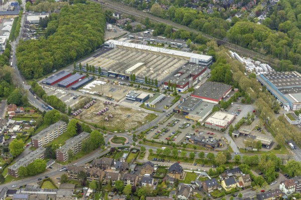 Aerial view, industrial park Ellinghorst, Rockwoolstraße, Bottroper Straße, Gladbeck, Ruhr area, North Rhine-Westphalia, Germany, DE, Europe, commercial enterprises, commercial area, commercial park, commercial location, commercial use, industrial area, industrial location, roundabout, roundabout, aerial photograph, aerial photography, aerial photography, overview, bird's eye view, birds-eyes view, overview