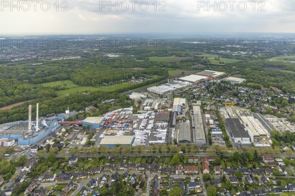 Aerial view, industrial park Ellinghorst, Beisenstraße, Bottroper Straße, Ellinghorst, Gladbeck, Ruhr area, North Rhine-Westphalia, Germany, DE, Europe, commercial enterprises, commercial area, commercial park, commercial location, commercial use, industrial area, industrial location, aerial photograph, aerial photography, aerial photography, overview, bird's-eye view, bird's-eye view, overview