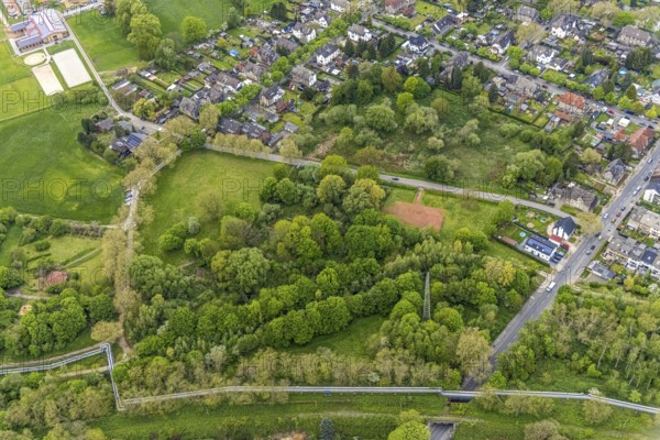 Aerial view, potential new development area at Johowstraße, Rentfort, Gladbeck, Ruhr area, North Rhine-Westphalia, Germany, DE, Europe, aerial view, aerial photography, aerial photography, overview, bird's-eye view, forest area, birds-eyes view, planned new development area, overview