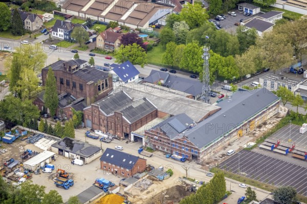 Aerial view, construction site Hesseler Strassen- und Tiefbau, Karl-Schneider-Straße 4-6, Gladbeck, Ruhr area, North Rhine-Westphalia, Germany, construction work, construction area, building site, building plots, construction measure, DE, Europe, commercial enterprises, commercial area, commercial site, commercial use, aerial photograph, aerial photography, aerial photography, renovation, refurbishment, overview, bird's-eye view, overview
