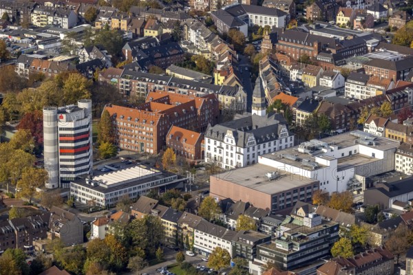 Aerial view, City Hall and Stadtsparkasse Gladbeck high-rise building in Gladbeck, Ruhr area, North Rhine-Westphalia, Germany, authority, citizens' office, DE, Europe, finance, Gladbeck, aerial view, aerial photography, aerial photography, city hall, savings bank, overview, bird's-eye view, overview