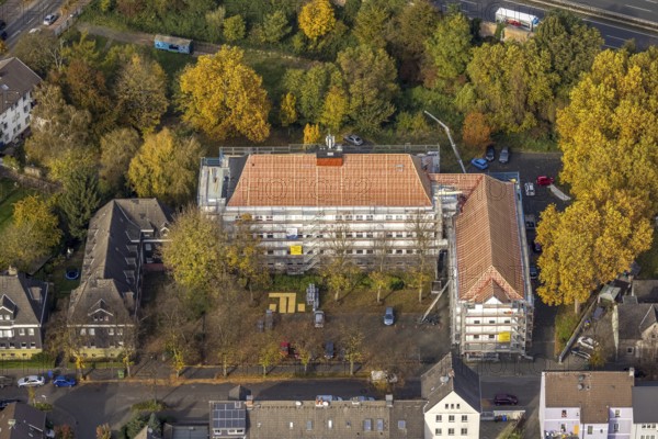 Aerial view, renovation of the vocational school AlFa GmbH Altenpflege in the district Brauck in Gladbeck, Ruhr area, North Rhine-Westphalia, Germany, construction work, construction measure, construction site, DE, Europe, Gladbeck, aerial view, aerial photography, aerial photography, renovation, refurbishment, overview, bird's-eye view, overview