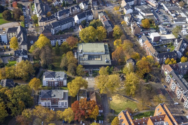 Aerial view, indoor swimming pool of the city Gladbeck in Gladbeck, Ruhr area, North Rhine-Westphalia, Germany, bathing establishment, bathing resort, DE, Europe, leisure activities, Gladbeck, indoor swimming pool, aerial view, aerial photography, aerial photography, swimming pool, overview, bird's-eye view, overview
