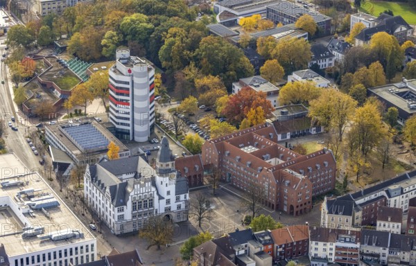 Aerial view, City Hall and Stadtsparkasse Gladbeck high-rise building in Gladbeck, Ruhr area, North Rhine-Westphalia, Germany, authority, citizens' office, DE, Europe, finance, Gladbeck, aerial view, aerial photography, aerial photography, city hall, savings bank, overview, bird's-eye view, overview