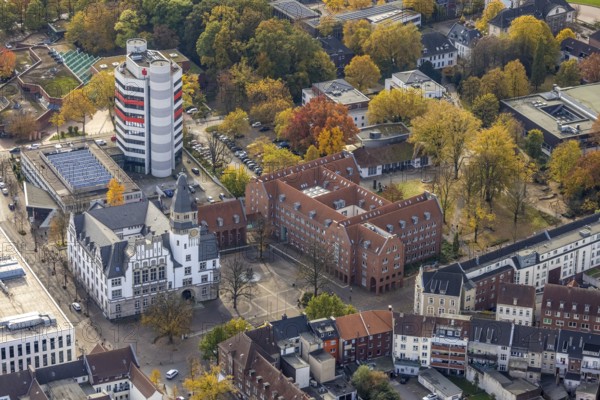 Aerial view, City Hall and Stadtsparkasse Gladbeck high-rise building in Gladbeck, Ruhr area, North Rhine-Westphalia, Germany, authority, citizens' office, DE, Europe, finance, Gladbeck, aerial view, aerial photography, aerial photography, city hall, savings bank, overview, bird's-eye view, overview