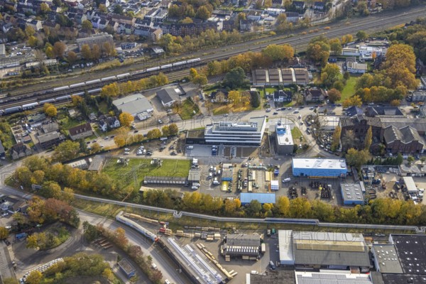 Aerial view, new construction of the administration building ELE Verteilnetz GmbH in Gladbeck, Ruhr area, North Rhine-Westphalia, Germany, DE, energy supplier, energy industry, Europe, Gladbeck, aerial photograph, aerial photography, aerial photography, electricity supply company, overview, bird's-eye view, birds-eyes view, overview