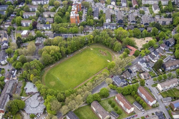 Aerial view, sports field Dorstener Straße, former Willy Brandt School, Zweckel, Gladbeck, Ruhr area, North Rhine-Westphalia, Germany, education, educational institution, DE, Europe, football pitch, football stadium, educational institute, aerial view, aerial photography, aerial photography, school, sports, sports facilities, sports field, sports facility, overview, bird's-eye view, overview