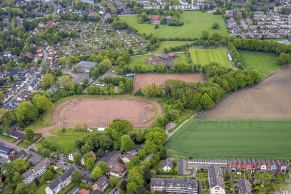Aerial view, sports facility Baulandstraße, Zweckel, Gladbeck, Ruhr area, North Rhine-Westphalia, Germany, DE, Europe, football pitch, football stadium, football club, aerial view, aerial photography, aerial photography, sports, sports facilities, sports venue, overview, bird's-eye view, overview