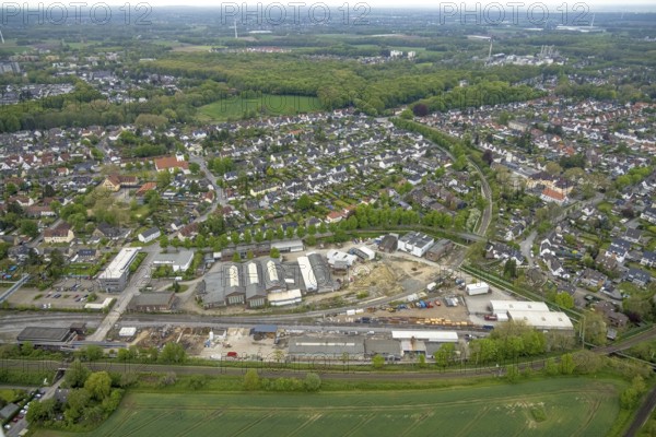 Aerial view, site view, construction site Werkstraße, former roundhouse, Rentfort, Gladbeck, Ruhr area, North Rhine-Westphalia, Germany, construction work, construction area, building site, building plots, construction project, construction site, DE, Europe, property tax, real estate, aerial view, aerial photography, aerial photography, overview, bird's-eye view, residential complex, living and life, residential area, residential buildings, birds-eyes view, overview