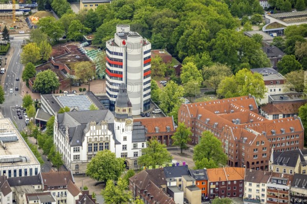 Aerial view, City Hall Gladbeck and Sparkasse Tower, Viktoria-Quartier, Gladbeck, Ruhr area, North Rhine-Westphalia, Germany, Old City Hall, authority, City, DE, Europe, finance, commercial buildings, high-rise building, city centre, aerial view, aerial photography, aerial photography, New City Hall, North Rhine-Westphalia, City Hall, city centre, overview, Viktoria-Quartier, bird's-eye view, Willy-Brandt-Platz, birds-eyes view, overview