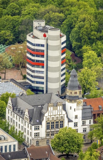 Aerial view, City Hall Gladbeck and Sparkasse Tower, Viktoria-Quartier, Gladbeck, Ruhr area, North Rhine-Westphalia, Germany, Old City Hall, authority, City, DE, Europe, finance, commercial buildings, high-rise building, city centre, aerial view, aerial photography, aerial photography, New City Hall, North Rhine-Westphalia, City Hall, city centre, overview, Viktoria-Quartier, bird's-eye view, Willy-Brandt-Platz, birds-eyes view, overview