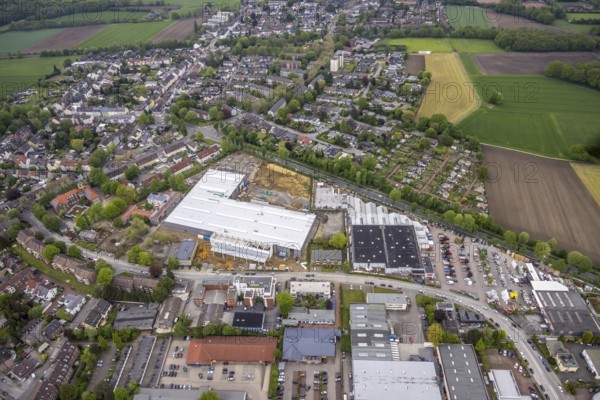 Aerial view, construction site for DIY store with garden centre at Krusenkamp on former sports field, Zweckel, Gladbeck, Ruhr area, North Rhine-Westphalia, Germany, DE, Europe, aerial view, aerial photography, aerial photography, overview, bird's-eye view, overview