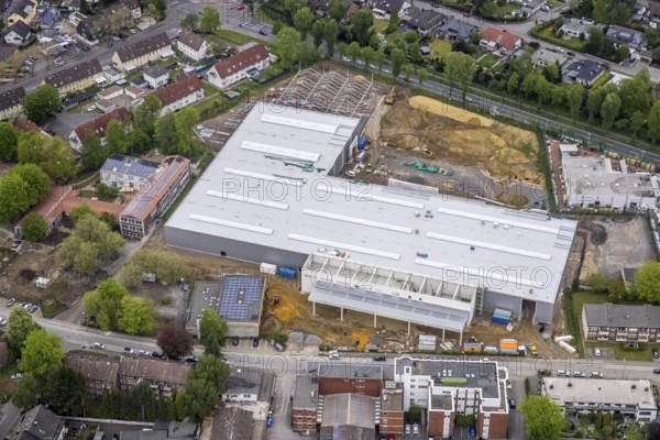 Aerial view, construction site for DIY store with garden centre at Krusenkamp on former sports field, Zweckel, Gladbeck, Ruhr area, North Rhine-Westphalia, Germany, DE, Europe, aerial view, aerial photography, aerial photography, overview, bird's-eye view, overview
