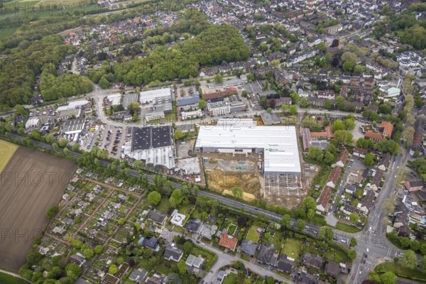 Aerial view, construction site for DIY store with garden centre at Krusenkamp on former sports field, Zweckel, Gladbeck, Ruhr area, North Rhine-Westphalia, Germany, DE, Europe, aerial view, aerial photography, aerial photography, overview, bird's-eye view, overview