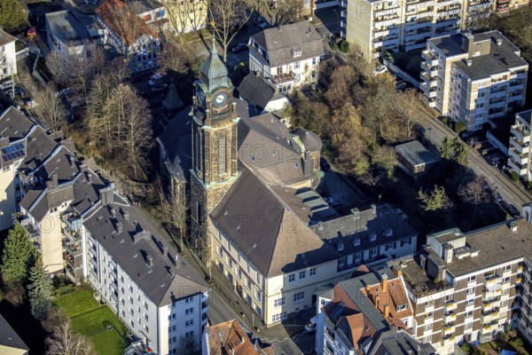 Aerial view, Evang.-Luth. Pauluskirche, Wehringhausen, Hagen, Ruhr area, North Rhine-Westphalia, Germany, place of worship, Borsigstraße, DE, Europe, religious community, place of worship, holy place, church, parish, denomination, aerial view, aerial photography, aerial photography, religion, religious site, overview, bird's-eye view, bird's-eye view, overview