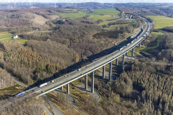 Aerial view, Brunsbecke viaduct, Dahl, Hagen, Ruhr area, North Rhine-Westphalia, Germany, motorway A45, motorway bridge, DE, Europe, aerial view, aerial photography, aerial photography, viaduct, overview, bird's-eye view, overview