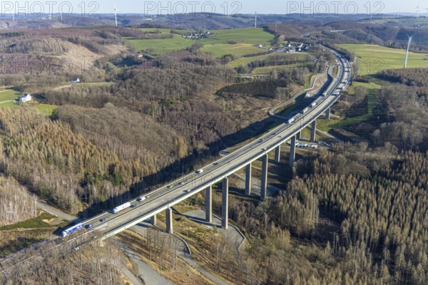 Aerial view, Brunsbecke viaduct, Dahl, Hagen, Ruhr area, North Rhine-Westphalia, Germany, motorway A45, motorway bridge, DE, Europe, aerial view, aerial photography, aerial photography, viaduct, overview, bird's-eye view, overview