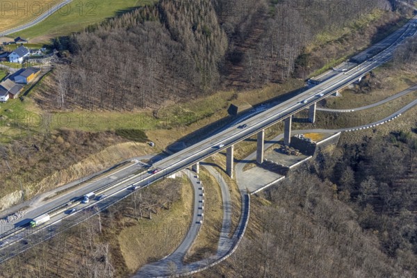 Aerial view, valley bridge Kattenohl, Eilpe, Hagen, Ruhr area, North Rhine-Westphalia, Germany, motorway A45, motorway bridge, DE, Europe, aerial view, aerial photography, aerial photography, valley bridge, overview, bird's-eye view, overview