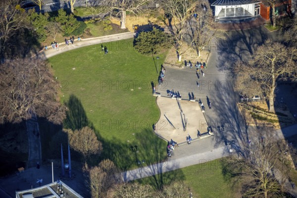 Aerial view, walker in Volkspark, middle town, Hagen, Ruhr area, North Rhine-Westphalia, Germany, DE, Europe, aerial view, aerial photography, aerial photography, park, overview, bird's eye view, Volkspark Hagen, birds-eyes view, overview