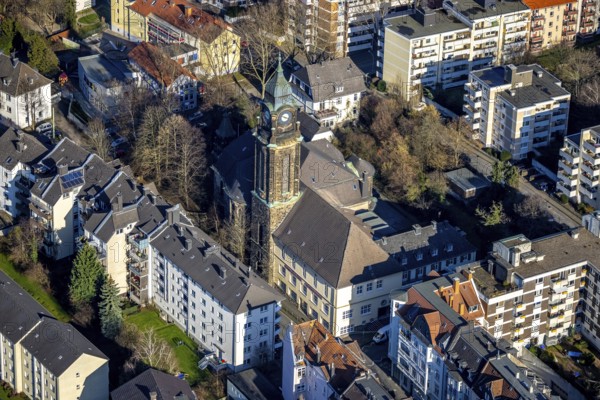 Aerial view, Evang.-Luth. Pauluskirche, Wehringhausen, Hagen, Ruhr area, North Rhine-Westphalia, Germany, place of worship, Borsigstraße, DE, Europe, religious community, place of worship, holy place, church, parish, denomination, aerial view, aerial photography, aerial photography, religion, religious site, overview, bird's-eye view, bird's-eye view, overview