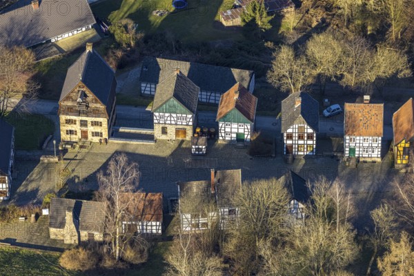 Aerial photograph, LWL-Freilichtmuseum Hagen, Eilpe, Hagen, Ruhr area, North Rhine-Westphalia, Germany, DE, Europe, open-air museum, aerial photograph, aerial photography, aerial photography, museum, Mäckingerbach, overview, bird's-eye view, forest, forest area, birds-eyes view, overview