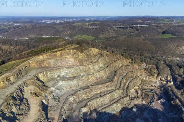 Aerial view, greywacke quarry Hagen-Ambrock, Eilpe, Hagen, Ruhr area, North Rhine-Westphalia, Germany, DE, Europe, Holcim Kies und Splitt GmbH, Im Hamperbach, aerial view, aerial photography, aerial photography, quarry, overview, bird's-eye view, birds-eyes view, overview
