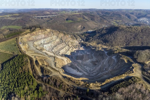 Aerial view, greywacke quarry Hagen-Ambrock, Eilpe, Hagen, Ruhr area, North Rhine-Westphalia, Germany, DE, Europe, Holcim Kies und Splitt GmbH, Im Hamperbach, aerial view, aerial photography, aerial photography, quarry, overview, bird's-eye view, birds-eyes view, overview
