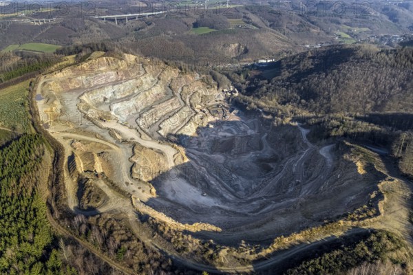 Aerial view, greywacke quarry Hagen-Ambrock, Eilpe, Hagen, Ruhr area, North Rhine-Westphalia, Germany, DE, Europe, Holcim Kies und Splitt GmbH, Im Hamperbach, aerial view, aerial photography, aerial photography, quarry, overview, bird's-eye view, birds-eyes view, overview