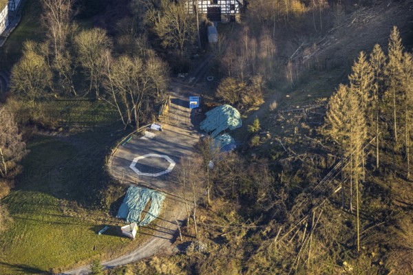 Aerial photograph, LWL-Freilichtmuseum Hagen, Eilpe, Hagen, Ruhr area, North Rhine-Westphalia, Germany, DE, Europe, open-air museum, aerial photograph, aerial photography, aerial photography, museum, Mäckingerbach, overview, bird's-eye view, forest, forest area, birds-eyes view, overview