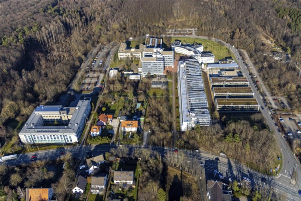 Aerial view, FernUniversität in Hagen, university district, Hagen, Ruhr area, North Rhine-Westphalia, Germany, DE, Digital University of North Rhine-Westphalia, Europe, Fernuni, aerial view, aerial photography, aerial photography, overview, university, university road, bird's eye view, birds-eyes view, overview