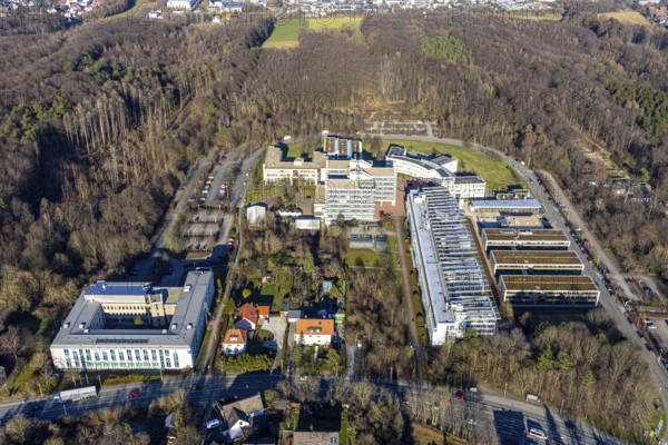 Aerial view, FernUniversität in Hagen, university district, Hagen, Ruhr area, North Rhine-Westphalia, Germany, DE, Digital University of North Rhine-Westphalia, Europe, Fernuni, aerial view, aerial photography, aerial photography, overview, university, university road, bird's eye view, birds-eyes view, overview