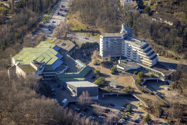 Aerial view, congress and event park civic hall Hagen, Mercure Hotel Hagen, central city, Hagen, Ruhr area, North Rhine-Westphalia, Germany, DE, Europe, gastronomy, hotel, hotel facilities, hotel business, culture, art, aerial photography, aerial photography, aerial photography, overview, events, venue, event location, event centre, bird's eye view, bird's eye view, cultural use, overview