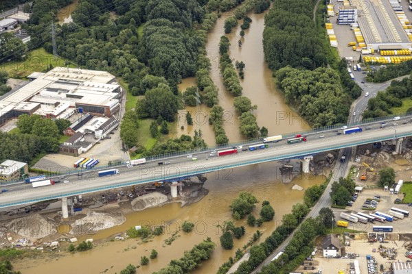 Aerial photo, Lennnehochwasser, Lennetal, Hagen, Ruhr area, North Rhine-Westphalia, Germany, DE, Europe, birds-eyes view, aerial photography, aerial photography, overview, overview, bird's eye view