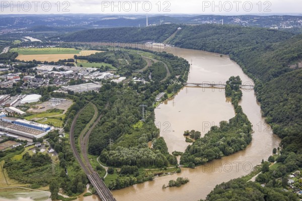 Aerial photo, Ruhr flood, Syburg, Dortmund, Ruhr area, North Rhine-Westphalia, Germany, DE, Europe, birds-eyes view, aerial photography, aerial photography, overview, overview, bird's eye view
