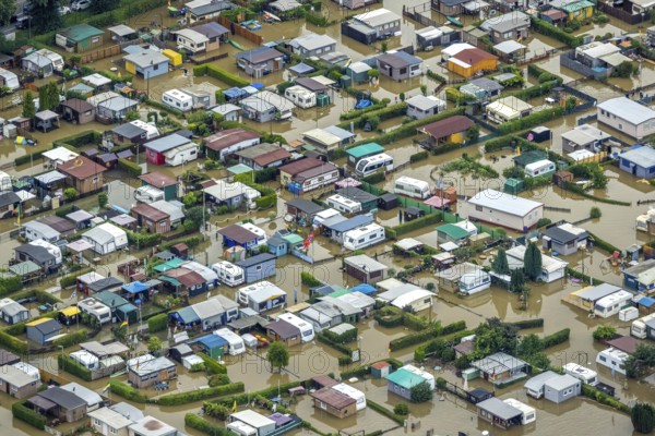 Aerial photo, Ruhr flood, flooded camping site CampingClub Garenfeld Ruhrbogen e.v, Westhofen, Schwerte, Ruhr area, North Rhine-Westphalia, Germany, DE, Europe, birds-eyes view, aerial photography, aerial photography, aerial photography, overview, bird's eye view