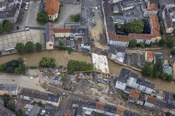 Aerial view, flood, floods, medium-sized town, Hagen, Ruhr area, North Rhine-Westphalia, Germany, DE, Europe, birds-eyes view, aerial photography, aerial photography, overview, overview, bird's eye view