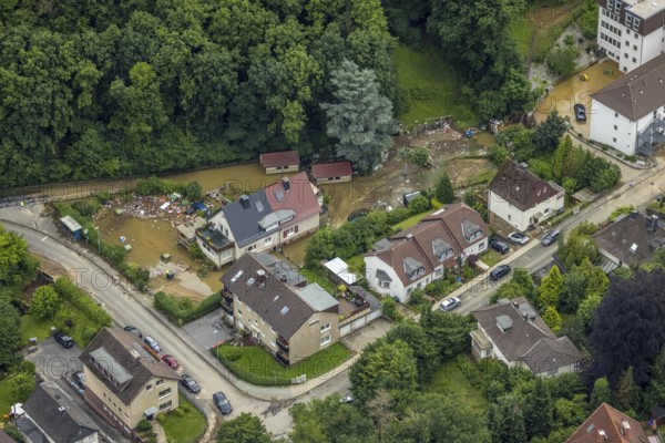 Aerial photo, Lennehochwasser, Hohenlimburg, Hagen, Ruhr area, North Rhine-Westphalia, Germany, DE, Europe, birds-eyes view, aerial photography, aerial photography, overview, overview, bird's eye view