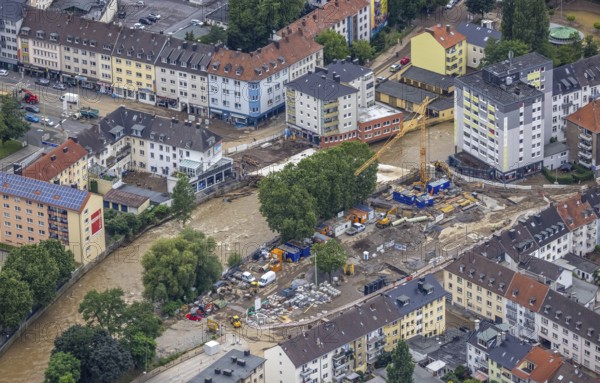 Aerial view, flood, floods, medium-sized town, Hagen, Ruhr area, North Rhine-Westphalia, Germany, DE, Europe, birds-eyes view, aerial photography, aerial photography, overview, overview, bird's eye view