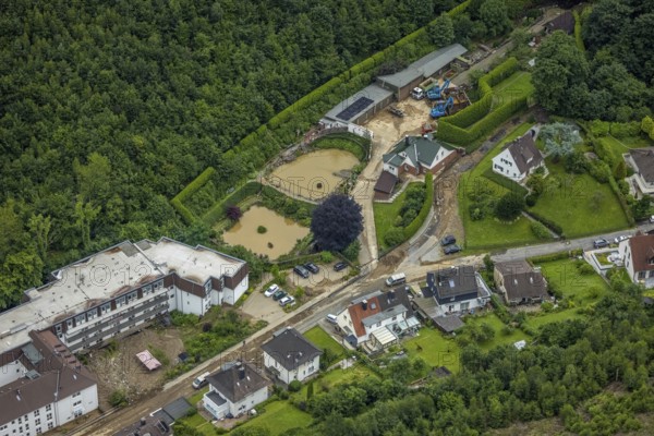 Aerial photo, Lennehochwasser, Hohenlimburg, Hagen, Ruhr area, North Rhine-Westphalia, Germany, DE, Europe, birds-eyes view, aerial photography, aerial photography, overview, overview, bird's eye view